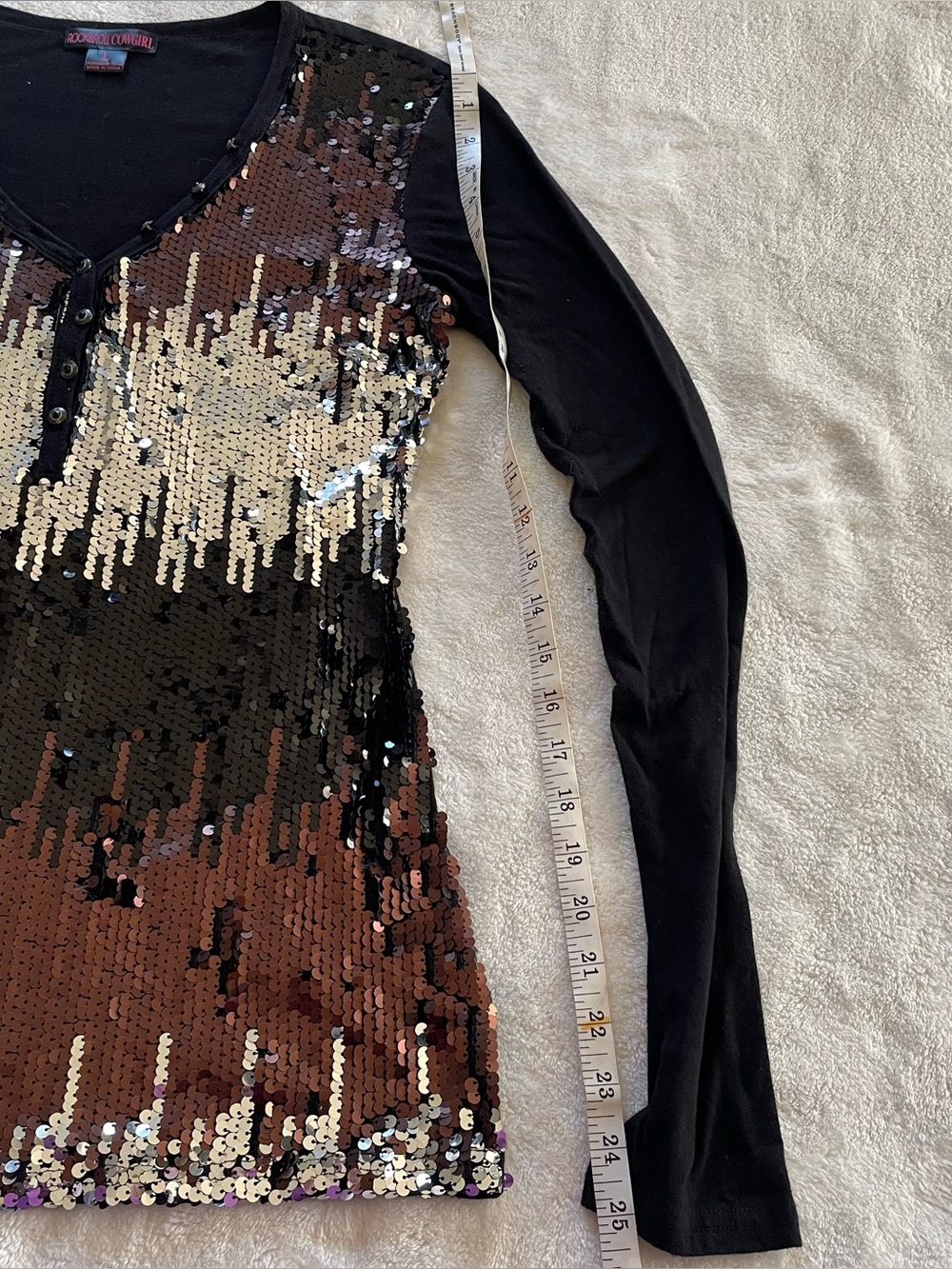 Rock & Roll Cowgirl Ombré Sequin Long Sleeve Top size Large - Picture 13 of 13